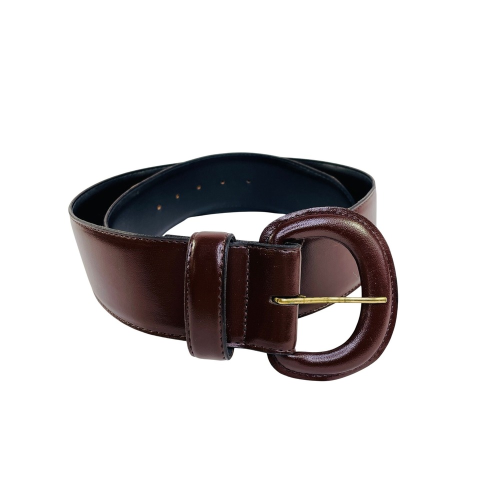 Linda Allard Ellen Tracy Burgundy Leather Belt Wide Round Buckle Size 12 5881